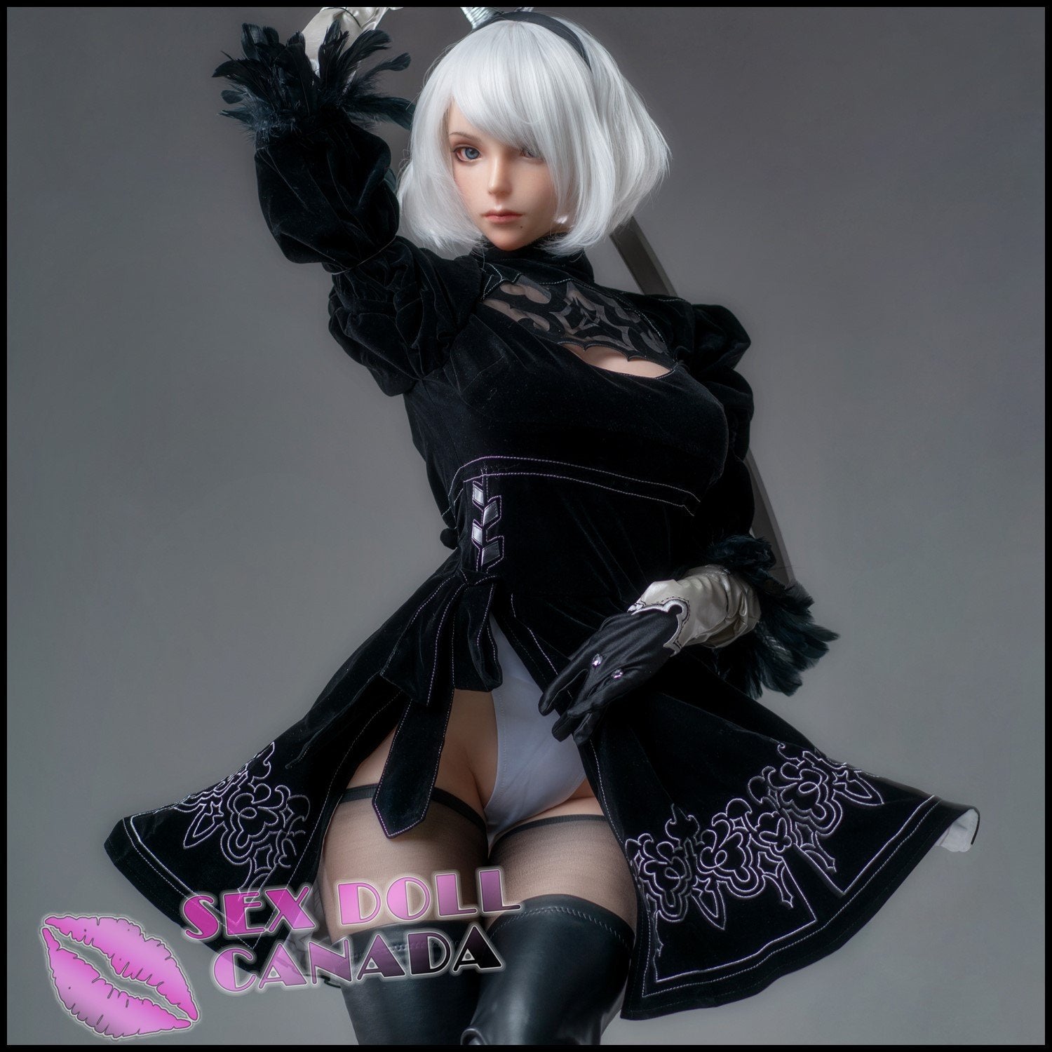 Game Lady Realistic Sex Doll Curvy Full Body Gray Silver White Hair Elf Fantasy Cosplay
