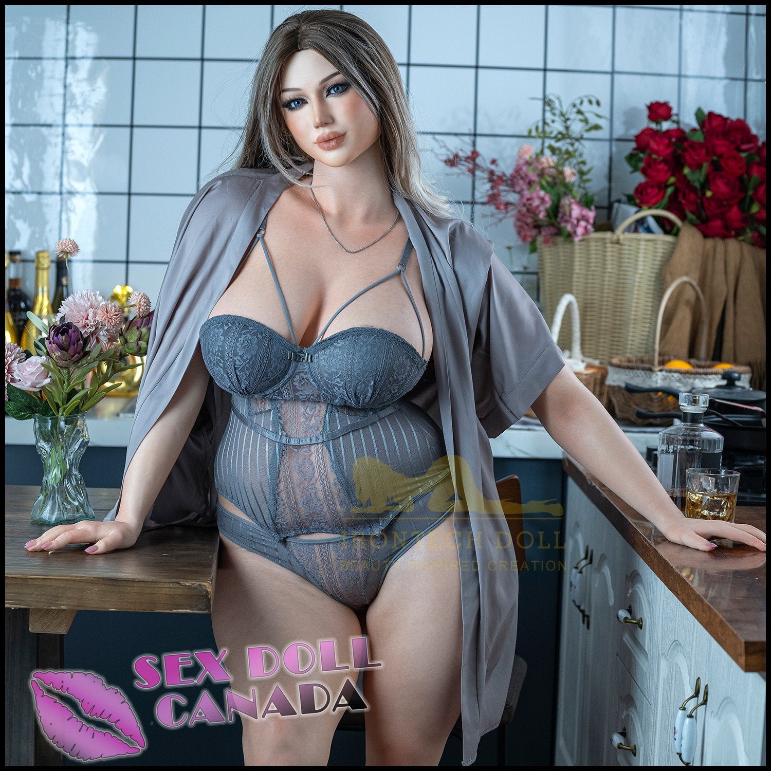 IRONTECH Realistic Sex Doll Huge Tits Boobs Thick Thighs Gray Silver White Hair