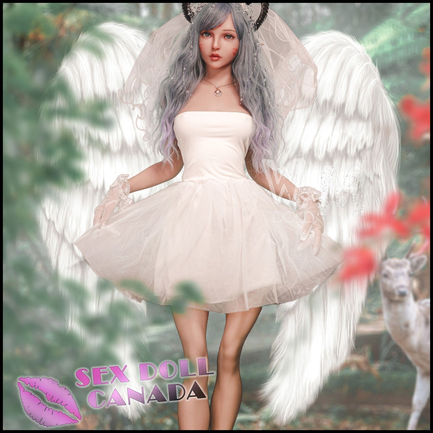 WM Doll Realistic Sex Doll Elf Fantasy Cosplay Gray Silver White Hair Fit Athletic