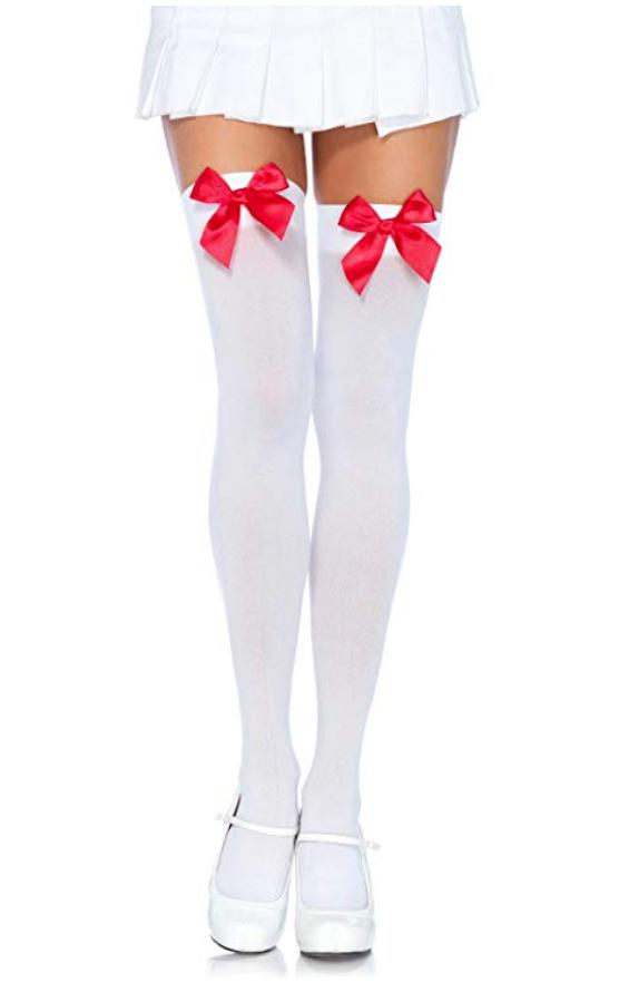 IN-STOCK - Clothing - White Stockings - Red Satin Bow