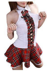 IN-STOCK - Clothing - Sexy School Girl - Plaid Kilt and White Sheer Mesh Tie Top #1